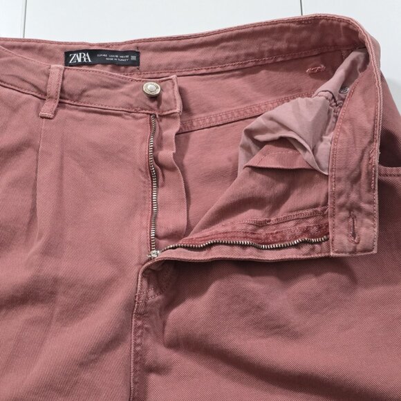 Zara Denim Pants Womens 10 Coral Barrel Leg Cotton Slouchy Marsala Boho Hippie - Picture 11 of 16